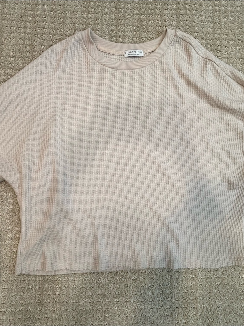Paper Crane Short Sleeve Waffle Knit Top in Cream